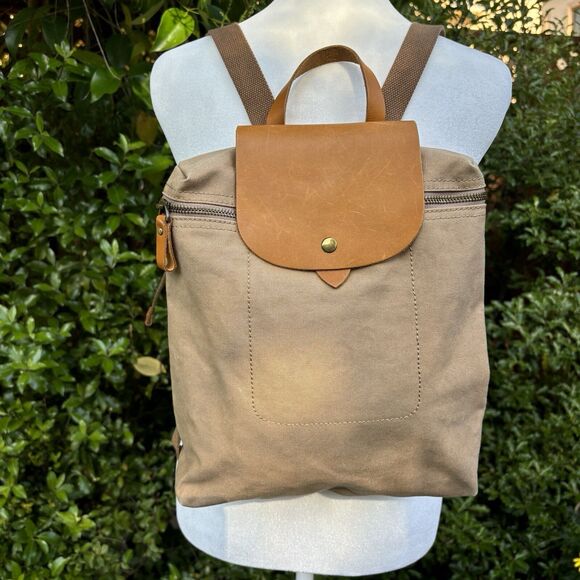 Brown Tan Canvas & Leather travel school Backpack Medium